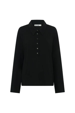 Black Hunter long sleeve polo top with a classic collar and buttoned placket.