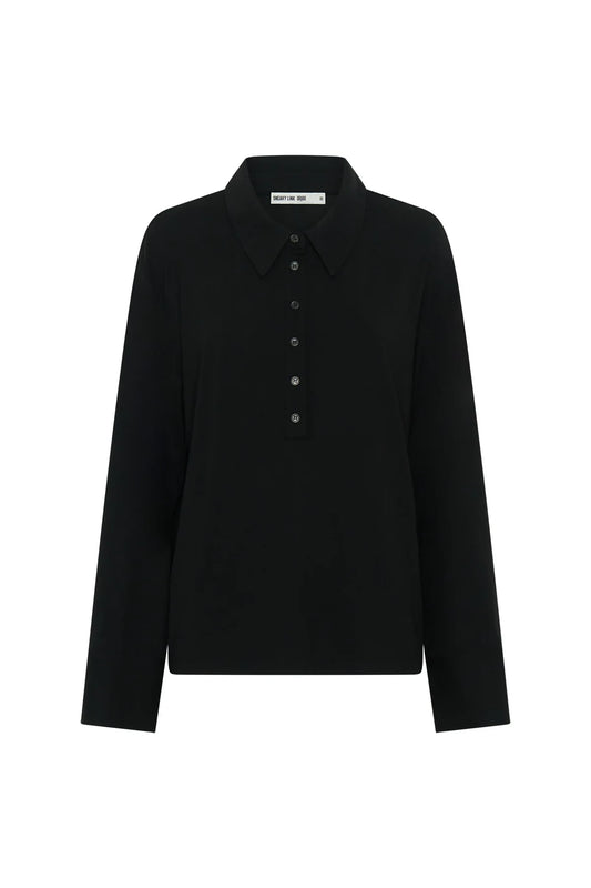 Black Hunter long sleeve polo top with a classic collar and buttoned placket.