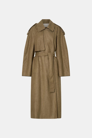 Ember Trench Coat by Camilla and Marc, an oversized camel trench with contrast undercollar, waist belt and refined tailoring details.