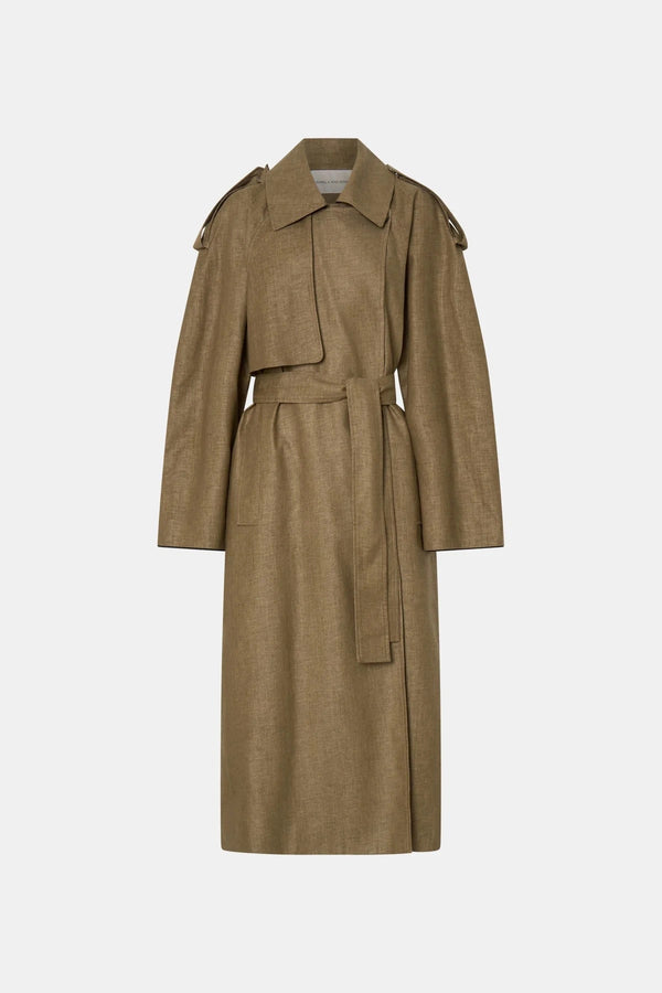 Ember Trench Coat by Camilla and Marc, an oversized camel trench with contrast undercollar, waist belt and refined tailoring details.