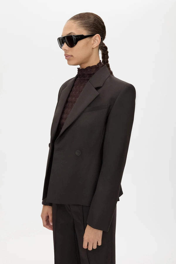 Saxony High Waisted Pant Espresso Pindot by Camilla and Marc, tailored wool pant, perfect for work or elevated styling