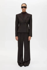 Saxony High Waisted Pant Espresso Pindot by Camilla and Marc, tailored wool pant, perfect for work or elevated styling