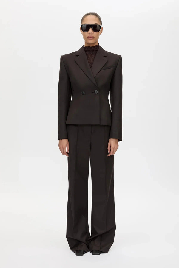 Saxony High Waisted Pant Espresso Pindot by Camilla and Marc, tailored wool pant, perfect for work or elevated styling