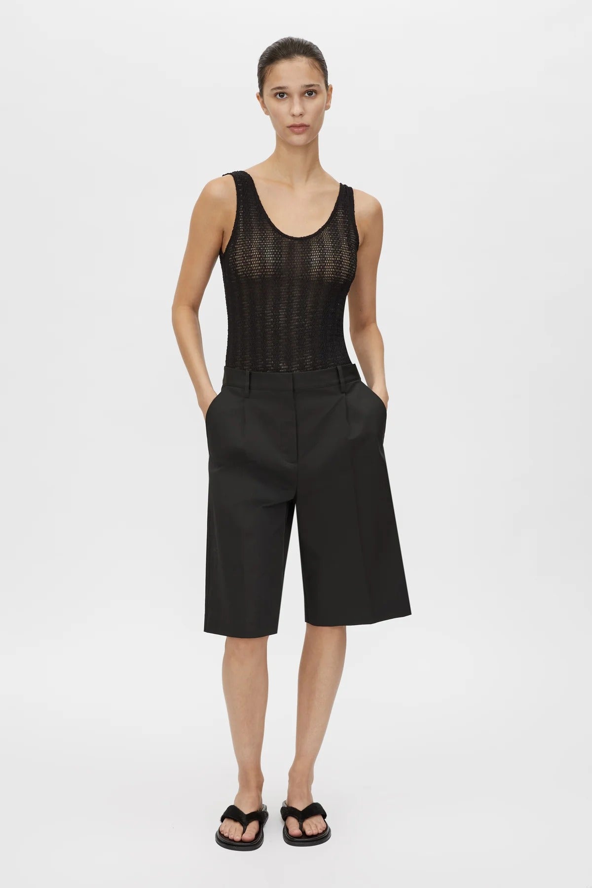 Pieta Bodysuit by Camilla and Marc – a black lace scoop bodysuit with soft jersey lining and snap closure, perfect for sleek layered looks.