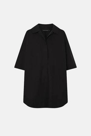 Cumulus Shirt Dress by Camilla and Marc in black, relaxed cotton shift dress with short sleeves, collar and curved hem.