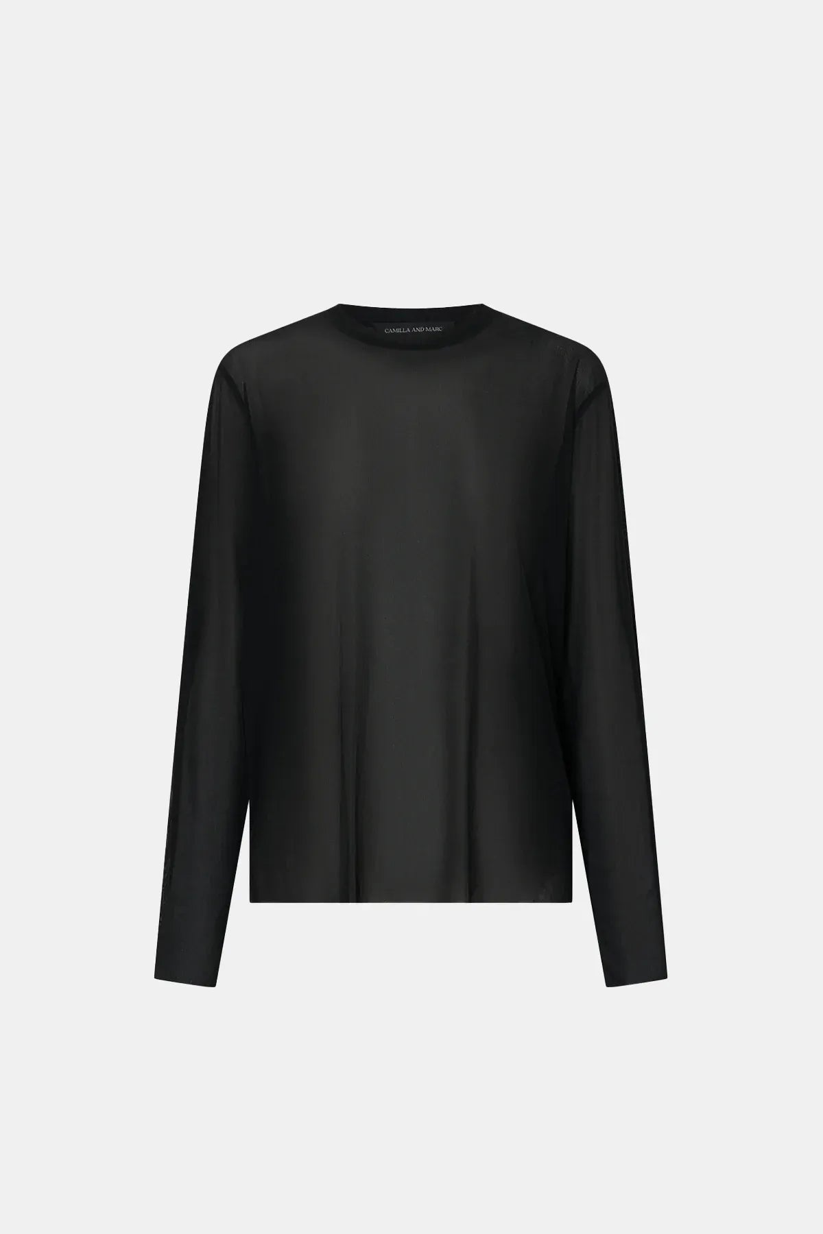 Marie Long Sleeve Top by Camilla and Marc in black, sheer relaxed fit with raw edges and subtle stitch detailing.