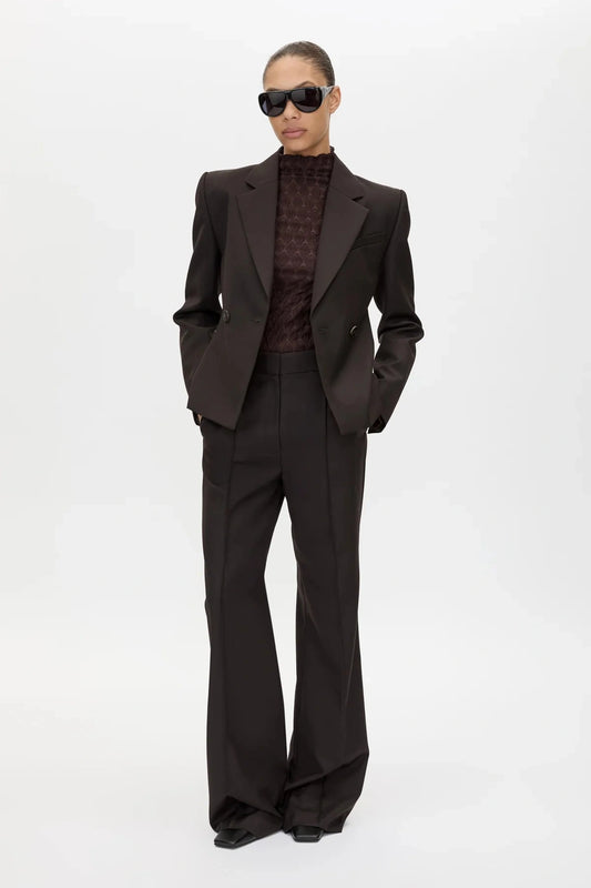 Saxony High Waisted Pant Espresso Pindot by Camilla and Marc, tailored wool pant, perfect for work or elevated styling