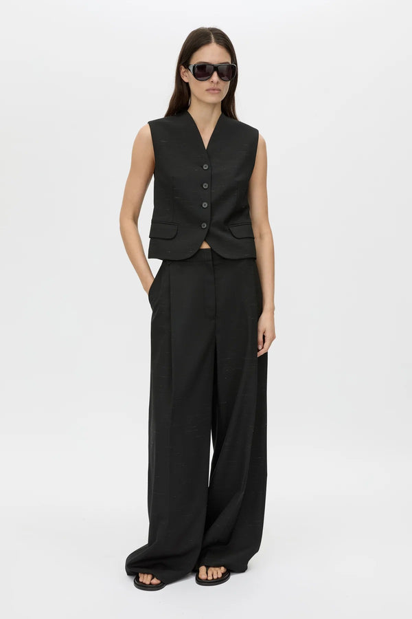 Aya Pant by Camilla and Marc in black, low-rise wool tailored design with subtle flare and pressed creases.