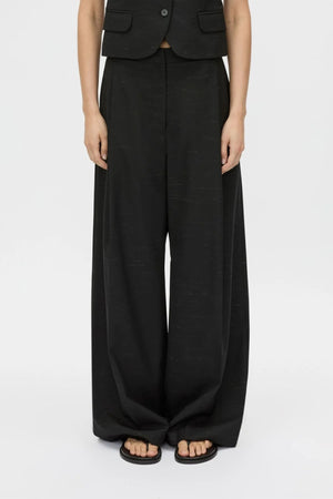 Aya Pant by Camilla and Marc in black, low-rise wool tailored design with subtle flare and pressed creases.
