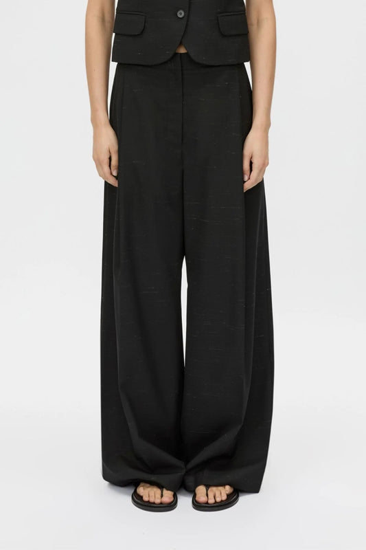 Aya Pant by Camilla and Marc in black, low-rise wool tailored design with subtle flare and pressed creases.