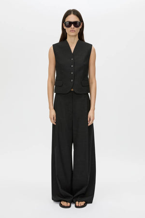 Aya Pant by Camilla and Marc in black, low-rise wool tailored design with subtle flare and pressed creases.