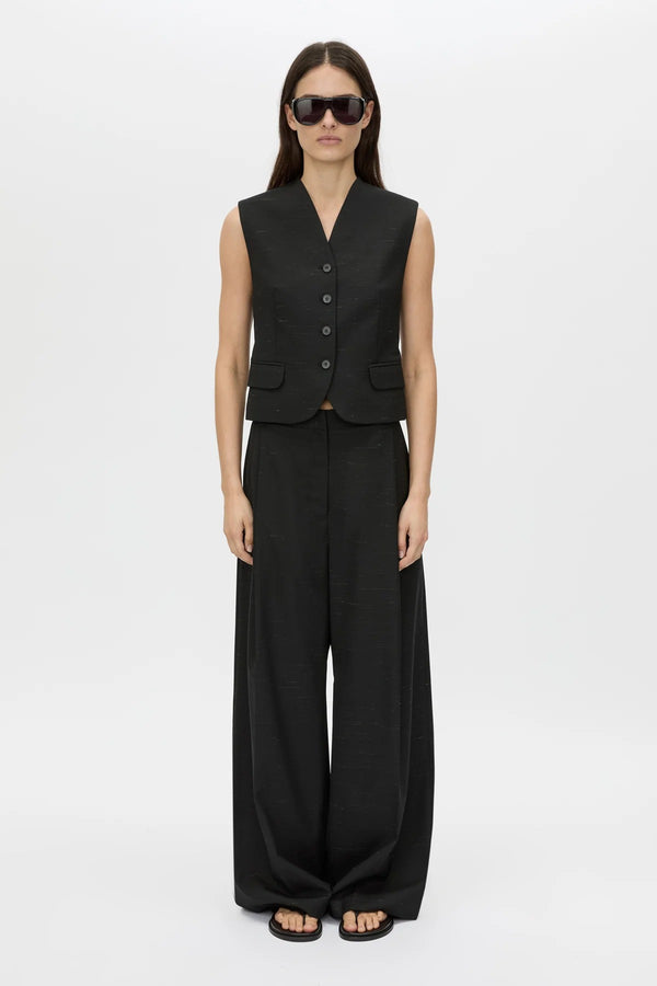 Aya Pant by Camilla and Marc in black, low-rise wool tailored design with subtle flare and pressed creases.