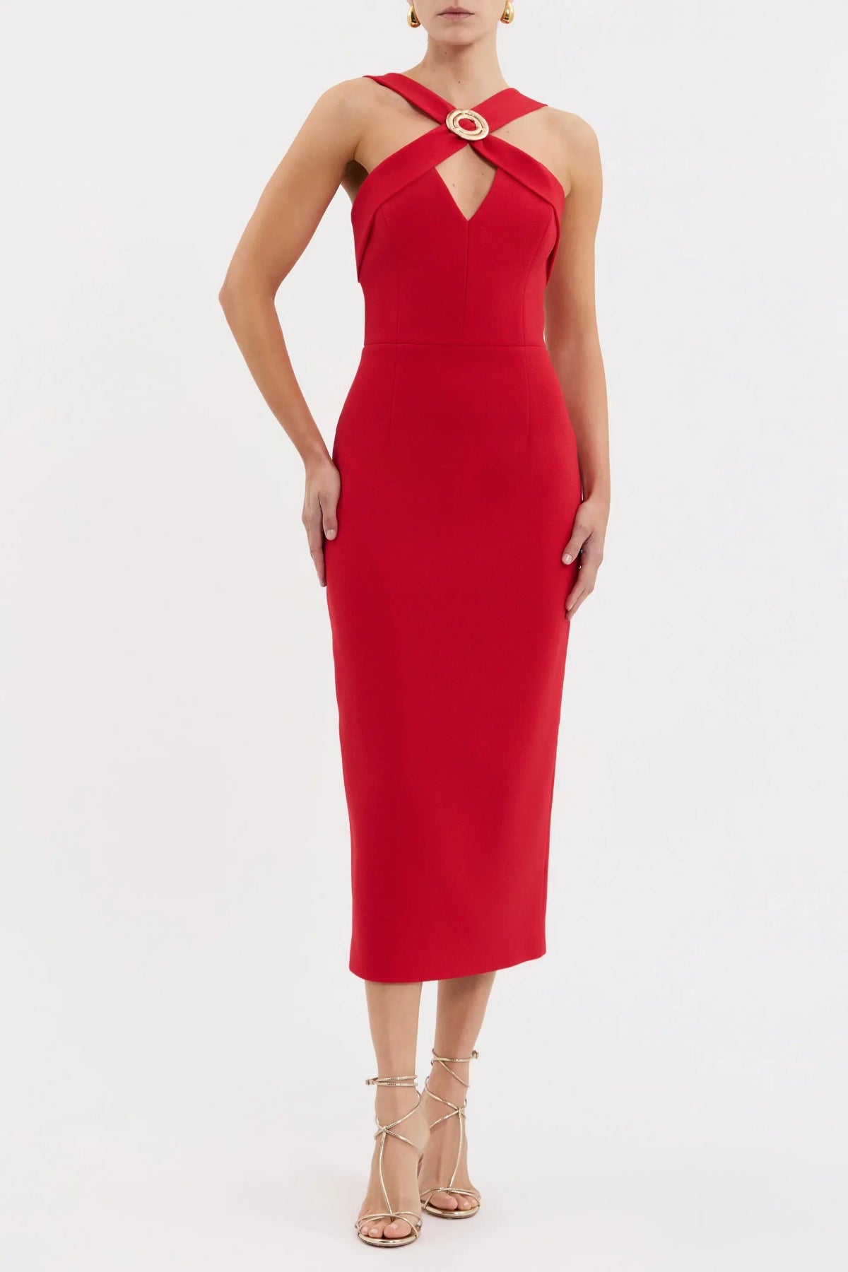 Cameron Asymmetrical Midi Red