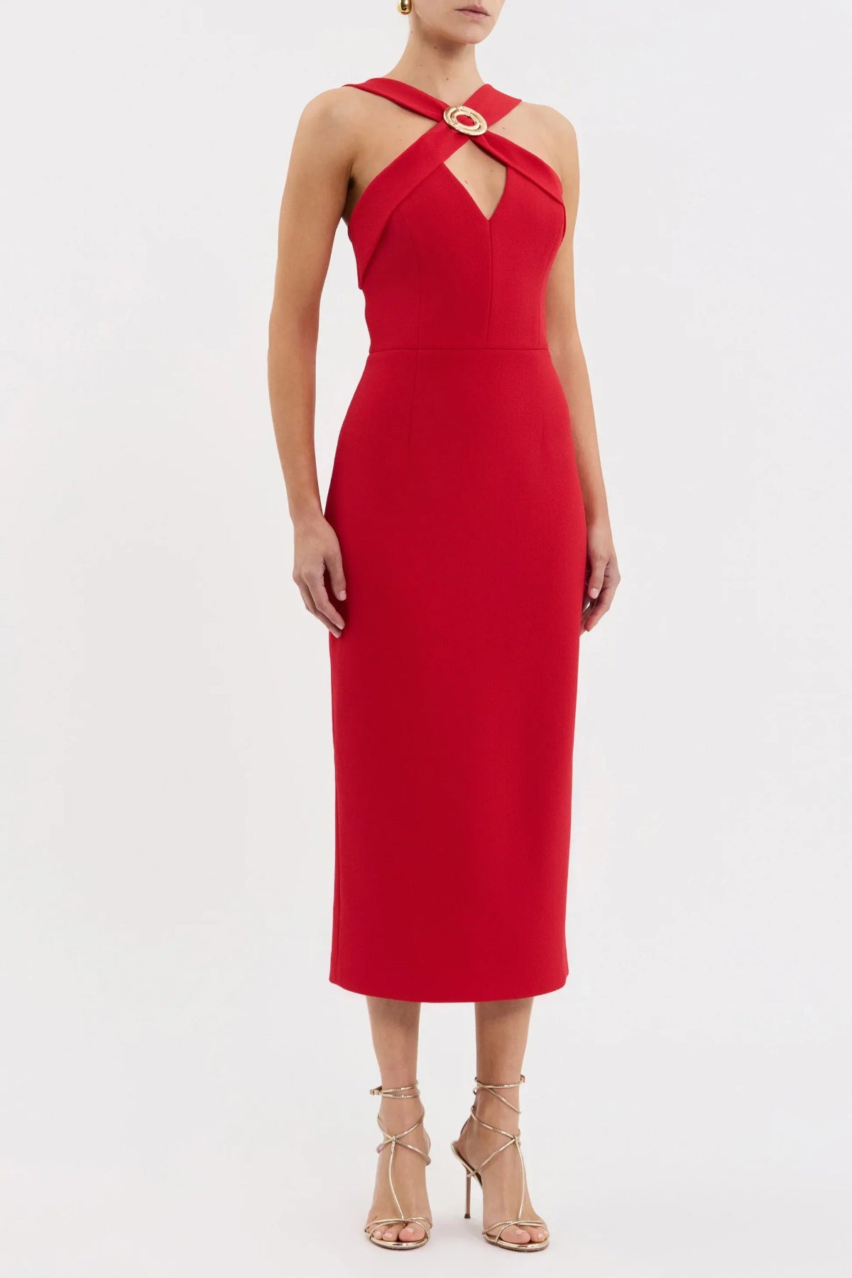 Cameron Asymmetrical Midi Red