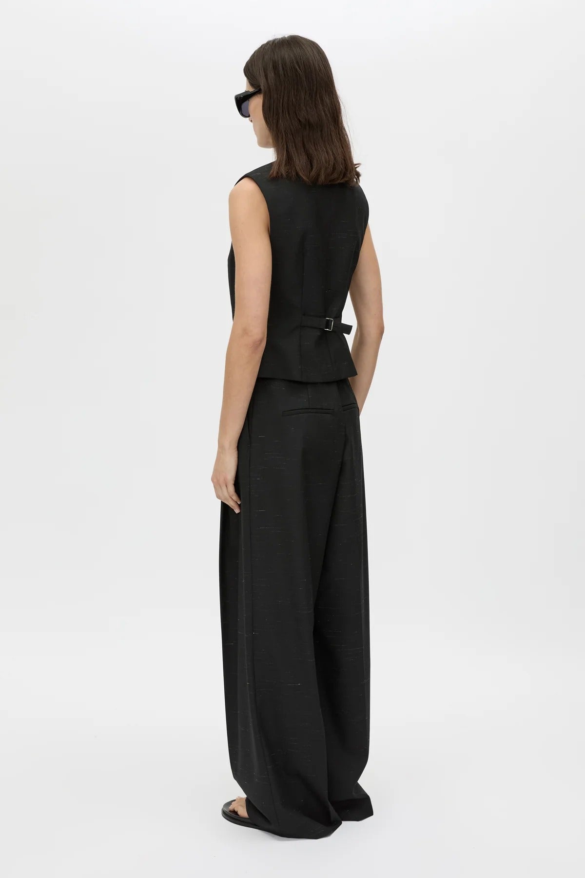 Aya Pant by Camilla and Marc in black, low-rise wool tailored design with subtle flare and pressed creases.