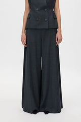 Ascent Wide Leg Side Pleat Pant Dark Grey by camilla and marc – tailored wool wide leg pants with box pleat detailing.