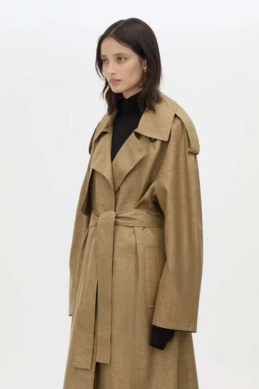 Ember Trench Coat by Camilla and Marc, an oversized camel trench with contrast undercollar, waist belt and refined tailoring details.