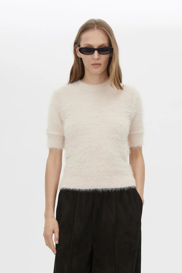 Maxime Knit Top Powder Pink by Camilla and Marc - slim fit knit tee with ribbed trims and structured shape, perfect for refined everyday styling.