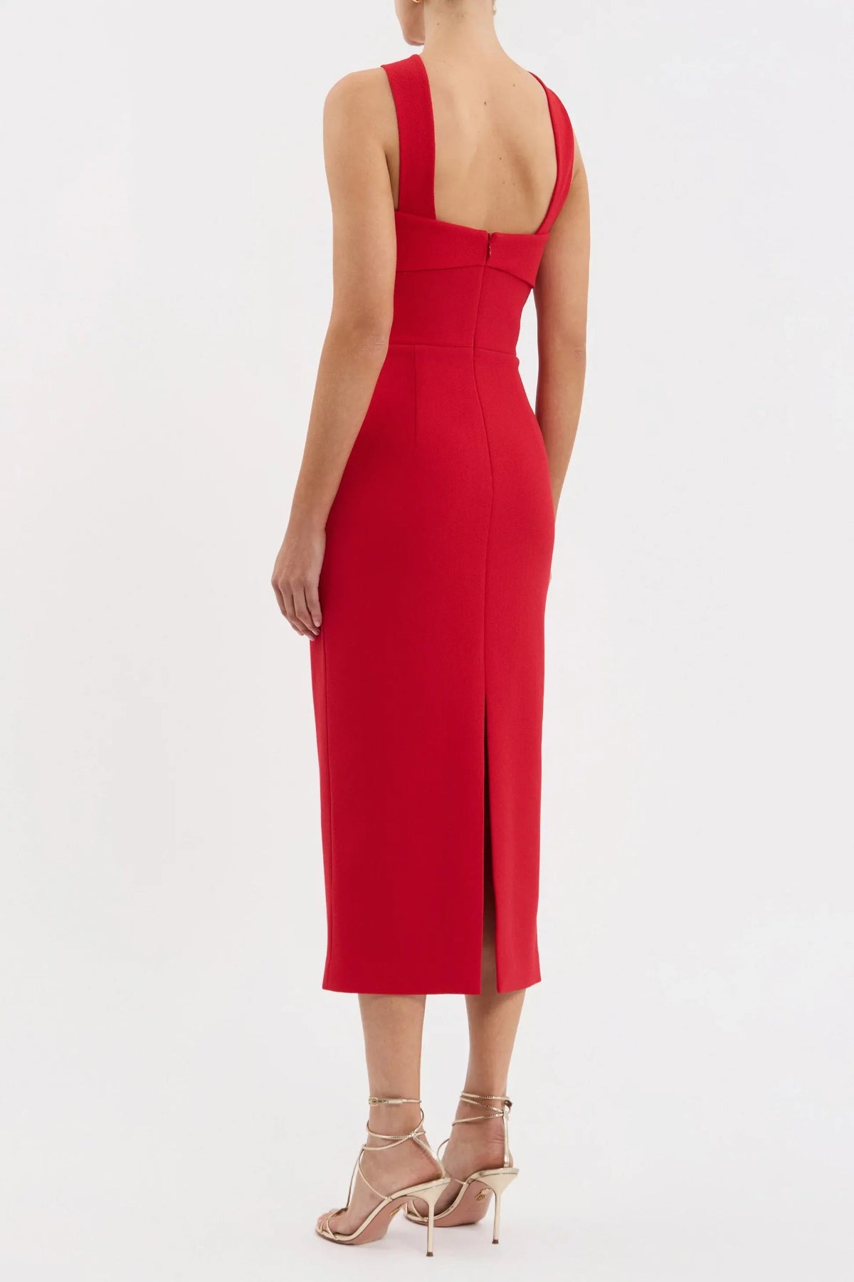 Cameron Asymmetrical Midi Red
