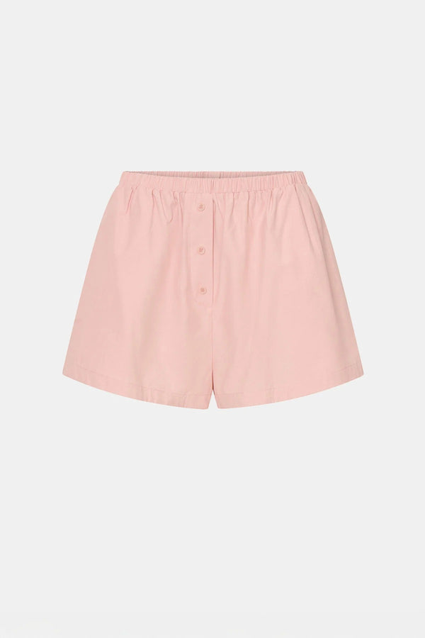 Milo Short by Camilla and Marc – pink mid-rise pull-on shorts with an elastic waistband and side splits, perfect for easy polished styling.