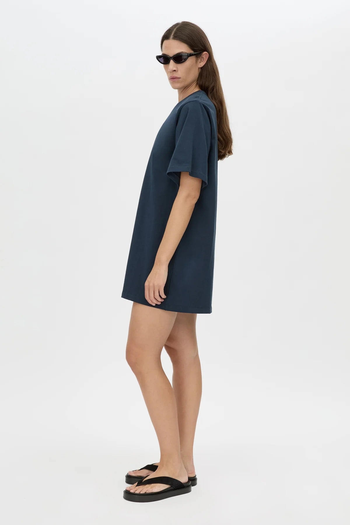 Pablo Tee Mini Dress by Camilla and Marc — a navy cotton mini dress with an asymmetric neckline cut-out for a modern everyday look.