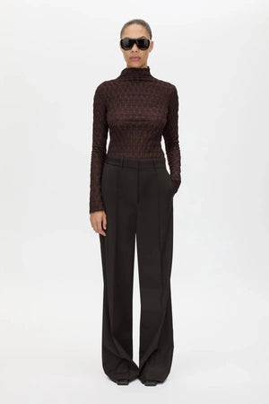 Saxony High Waisted Pant Espresso Pindot by Camilla and Marc, tailored wool pant, perfect for work or elevated styling