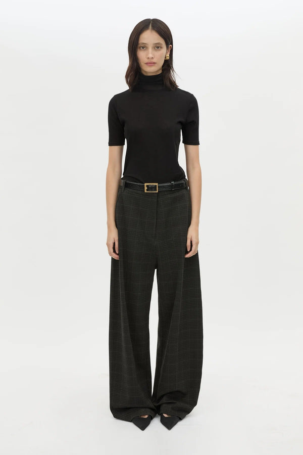Casio Pant in Charcoal by Camilla and Marc, a relaxed drop-crotch check pant with pressed legs and tailored detailing.