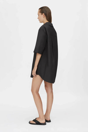 Cumulus Shirt Dress by Camilla and Marc in black, relaxed cotton shift dress with short sleeves, collar and curved hem.