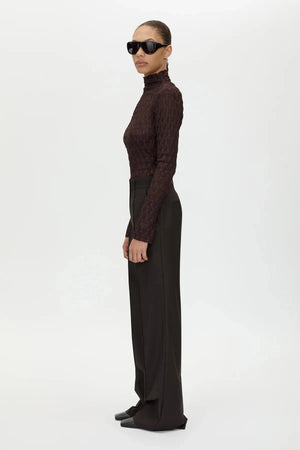 Saxony High Waisted Pant Espresso Pindot by Camilla and Marc, tailored wool pant, perfect for work or elevated styling
