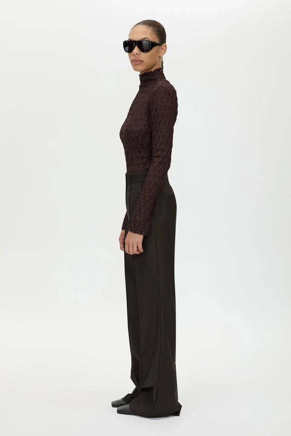 Saxony High Waisted Pant Espresso Pindot by Camilla and Marc, tailored wool pant, perfect for work or elevated styling