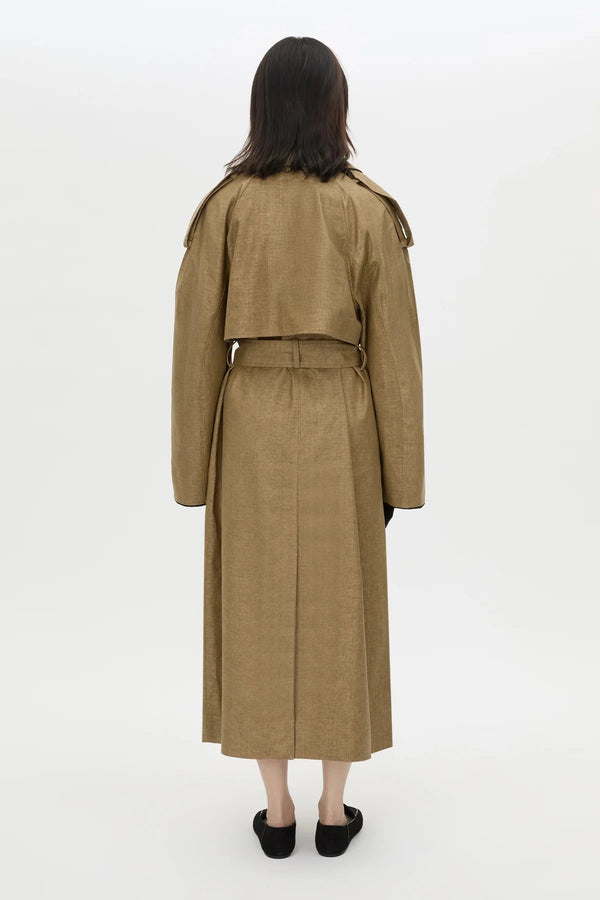 Ember Trench Coat by Camilla and Marc, an oversized camel trench with contrast undercollar, waist belt and refined tailoring details.