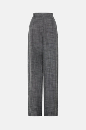Zazu Pant by Camilla and Marc in charcoal marle, mid-rise wool blend with dropped crotch and bow-leg silhouette.