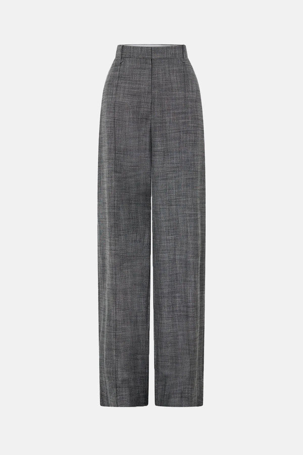 Zazu Pant by Camilla and Marc in charcoal marle, mid-rise wool blend with dropped crotch and bow-leg silhouette.