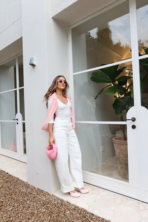 White Jaz 3/4 sleeve V-neck jersey top displayed on a mannequin against a plain background.