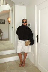 Jaz Mid Rise Bermuda Shorts in ivory color, featuring a relaxed fit and knee-length design.