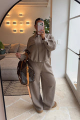 Jaz Wide Leg Lounge Pant in oat marle, featuring a relaxed fit and soft, textured fabric.
