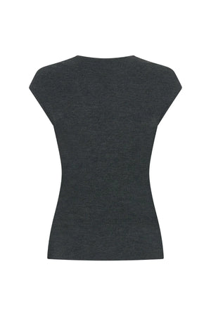 Grey Jen V Neck Knit Top with short cap sleeves and a fitted silhouette.