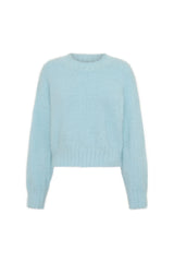 Blue Kaia crew neck sweater with long sleeves and a relaxed fit.