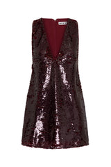 Kayla V Neck Sequin Mini Dress in burgundy with shimmering sequins and a fitted silhouette.