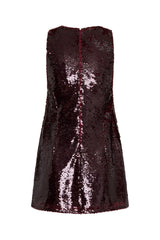Kayla V Neck Sequin Mini Dress in burgundy with long sleeves and a fitted silhouette.