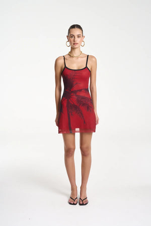 A-Line Mini Mesh Dress by Summi Summi — a double-layered mesh mini with the La Palma print and A-line shape, perfect for effortless summer styling.