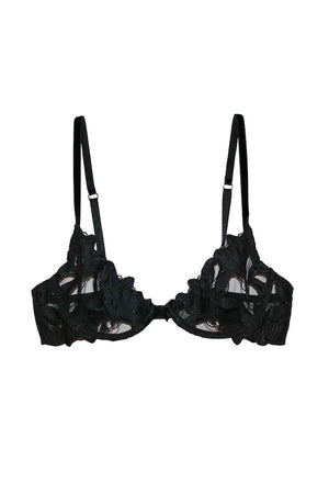 Fleur Du Mal | Lily Embroidery Plunge Demi Bra Black | Girls With Gems