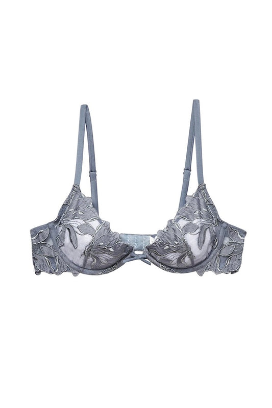 Fleur Du Mal | Lily Embroidery Plunge Demi Bra Mr. Grey | Girls With Gems