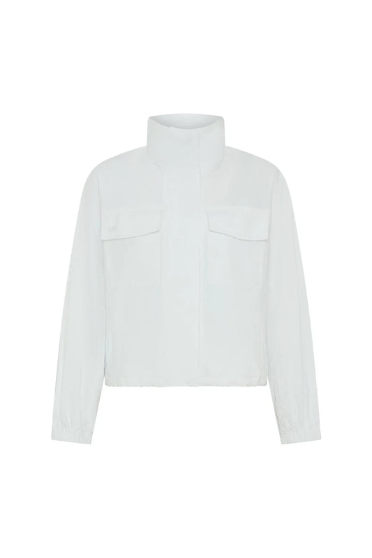White Luella Windbreaker Jacket with a front zipper and adjustable hood, displayed on a plain background.