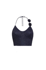 Lumiere Rose Top Night Blue by Oséree, delicate lumiere fabric with elegant rose lace neck, perfect for trendy viral sophistication and refined statement looks.