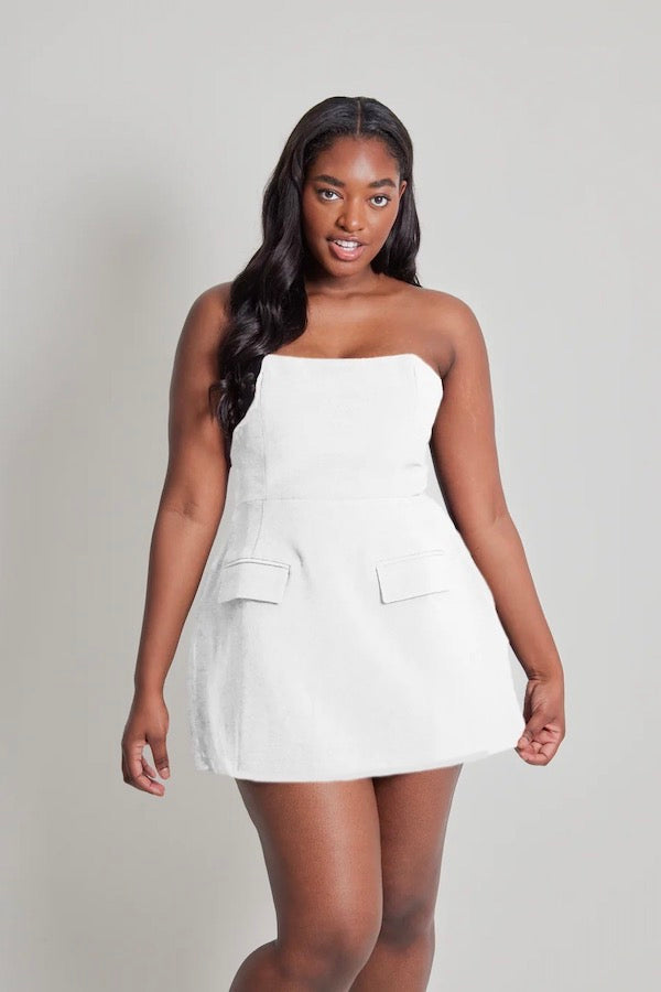 strapless plus size white dress The Ultimate Muse Strapless Dress White — Mini Dresses