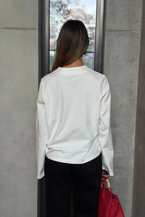 Olivia High V Neck Long Sleeve White