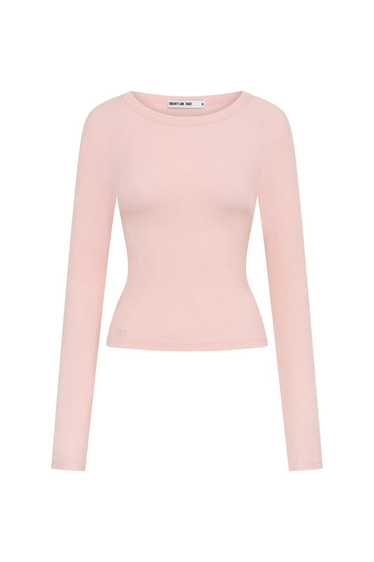 Pink long sleeve top with a relaxed fit and crew neckline, designed for casual wear.