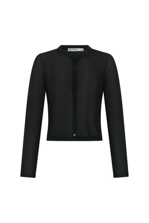 Black Rita knit cardigan with long sleeves and a relaxed fit, displayed on a plain white background.