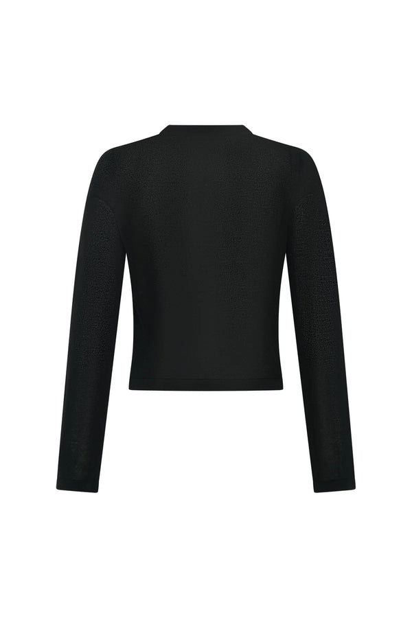 Black Rita knit cardigan with long sleeves and a relaxed fit, displayed on a plain white background.